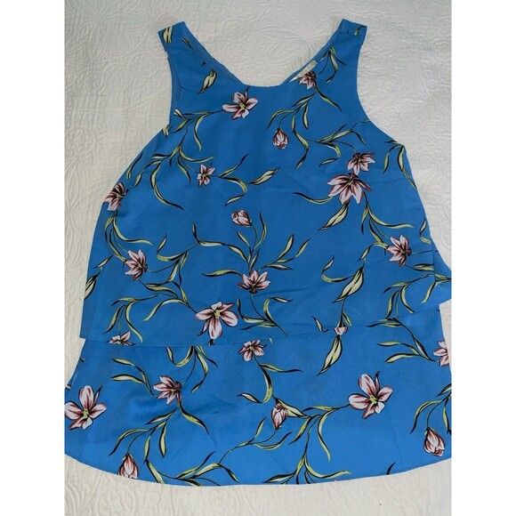 cooper & ella Tops - Floral Print Sleeveless Tiered Top Blue Flowy Blouse Casual Tank